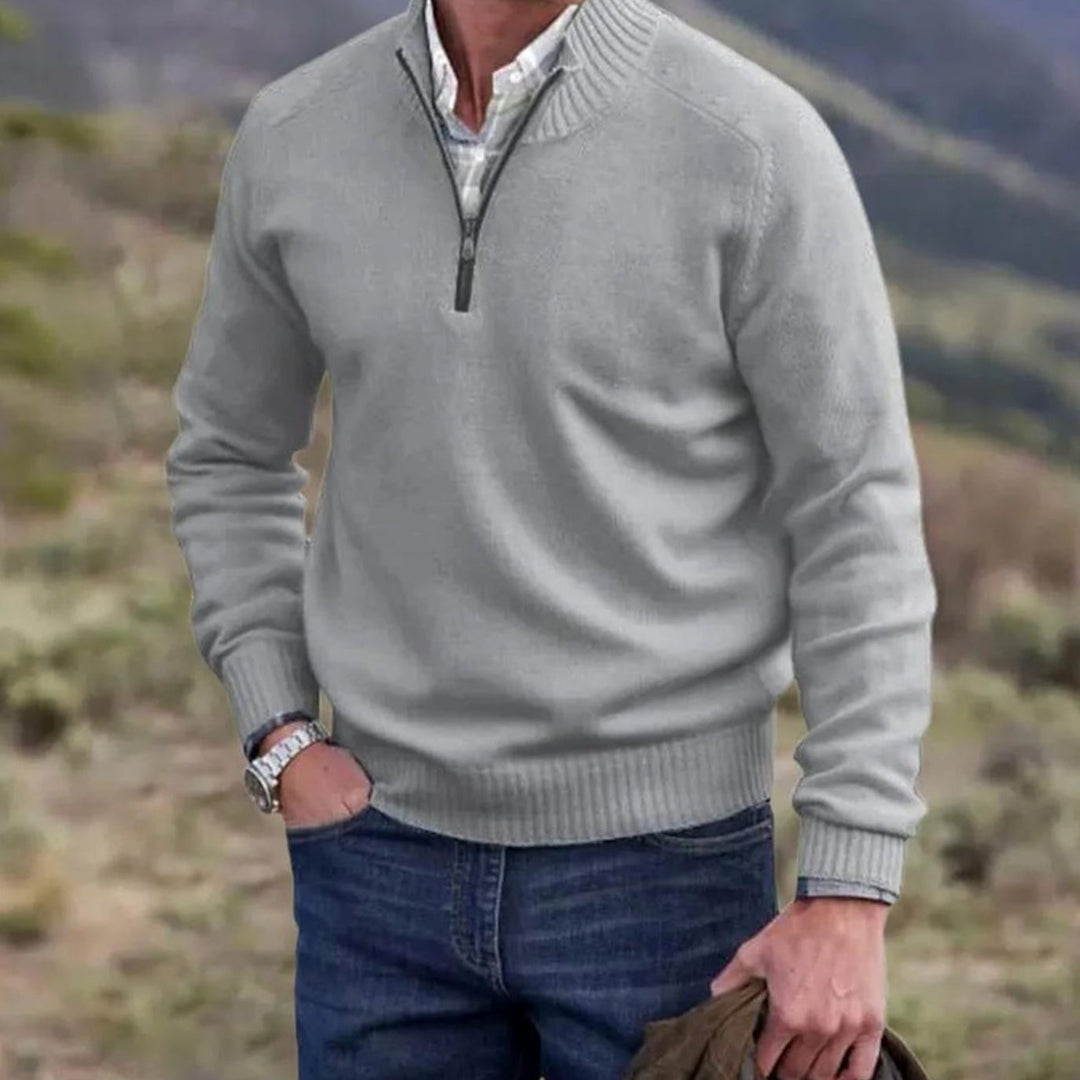 Men's Knit Half-Zip Pullover Jumper Ribbed Mock Neck Sweater