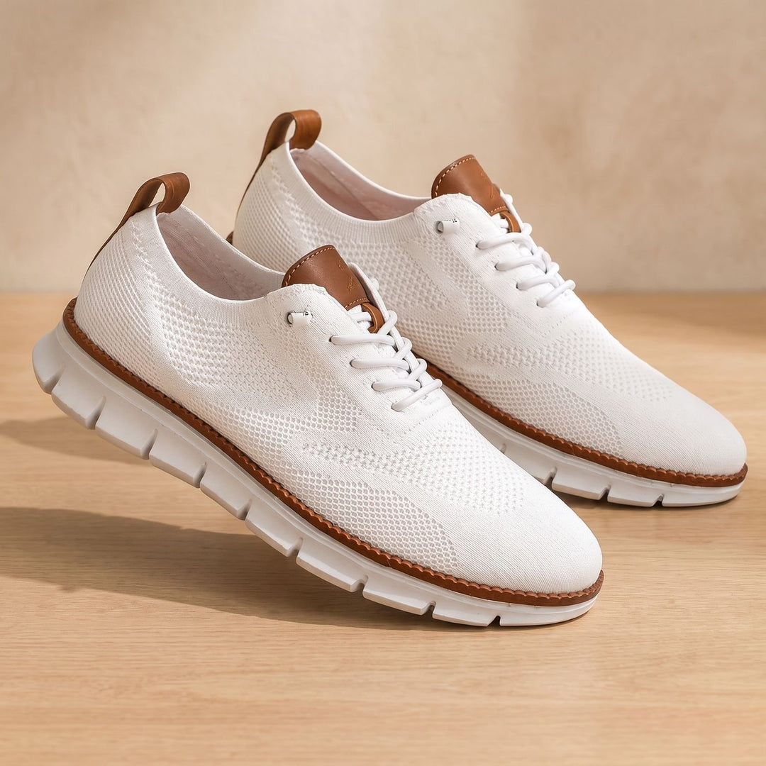 Men's Knit Lace-Up Orthopedic Flex-Sole Sneakers - White