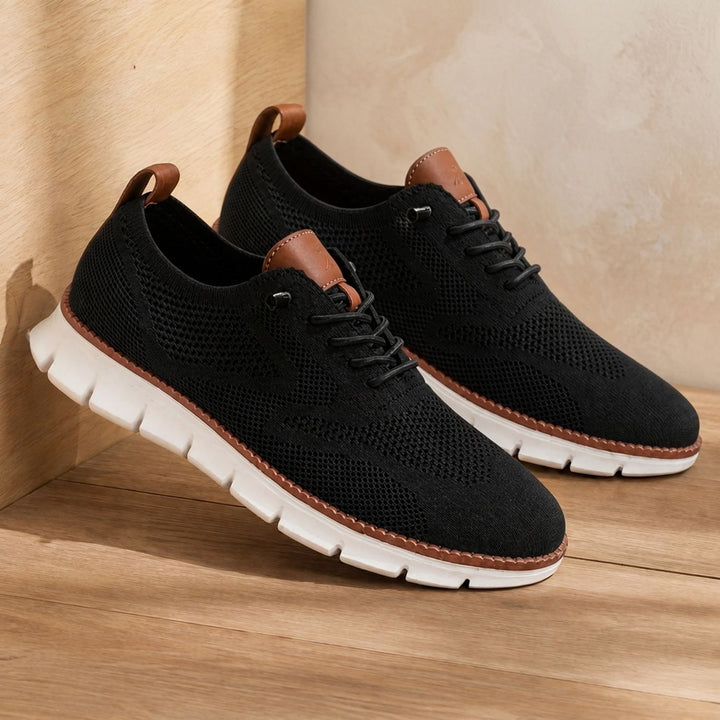 Men's Knit Lace-Up Orthopedic Flex-Sole Sneakers - Black