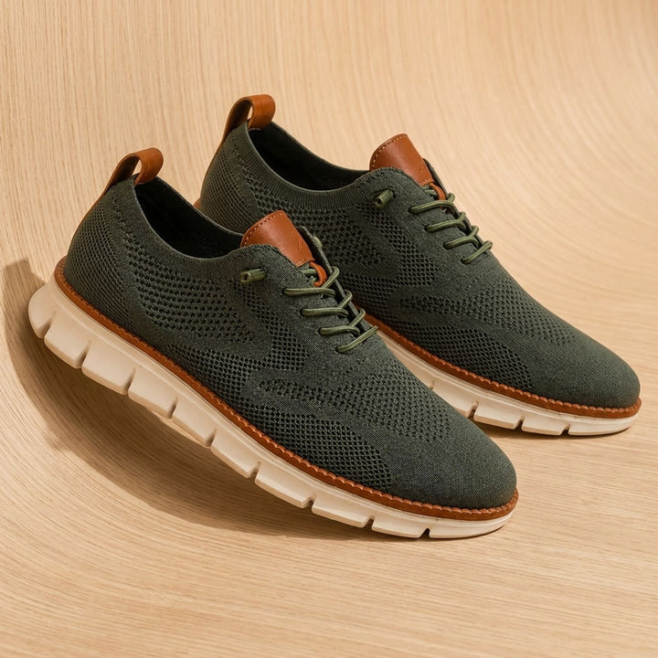 Men's Knit Lace-Up Orthopedic Flex-Sole Sneakers - Olive