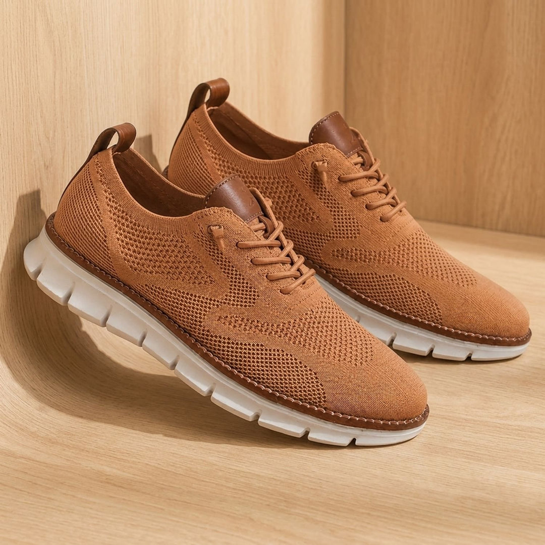 Men's Knit Lace-Up Orthopedic Flex-Sole Sneakers - Caramel