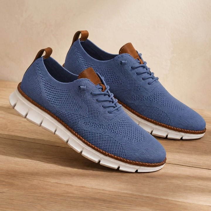 Men's Knit Lace-Up Orthopedic Flex-Sole Sneakers - Blue