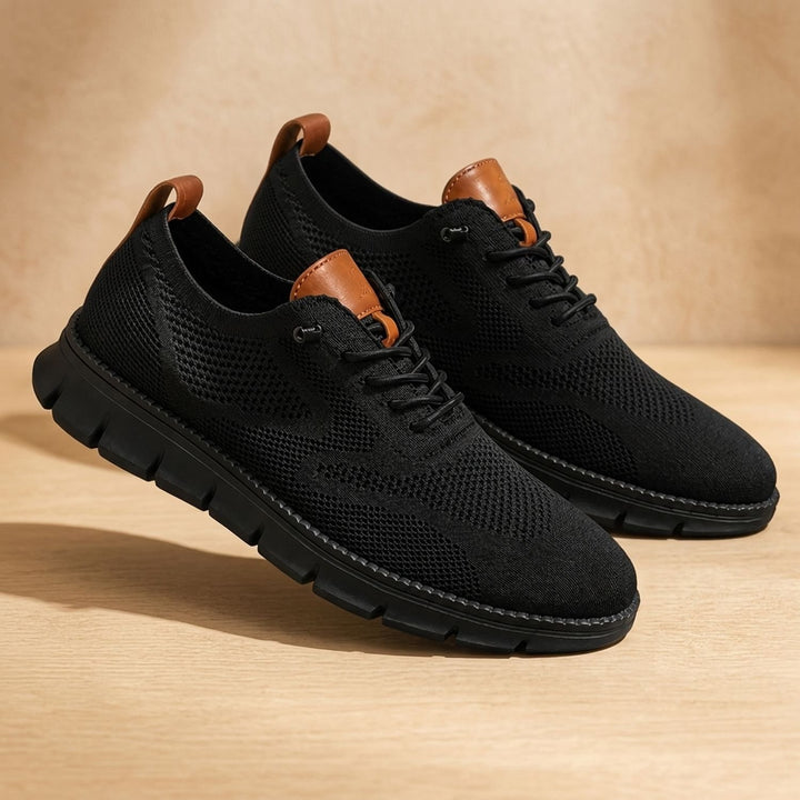 Men's Knit Lace-Up Orthopedic Flex-Sole Sneakers - Double Black