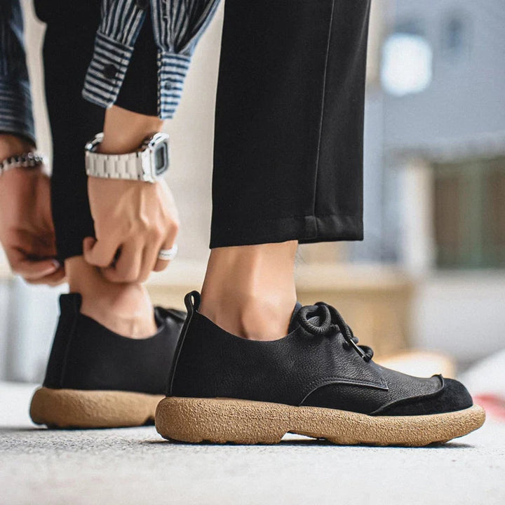 Men's Lace-Up Orthopedic Cushioned Casual Leather Shoes - Black