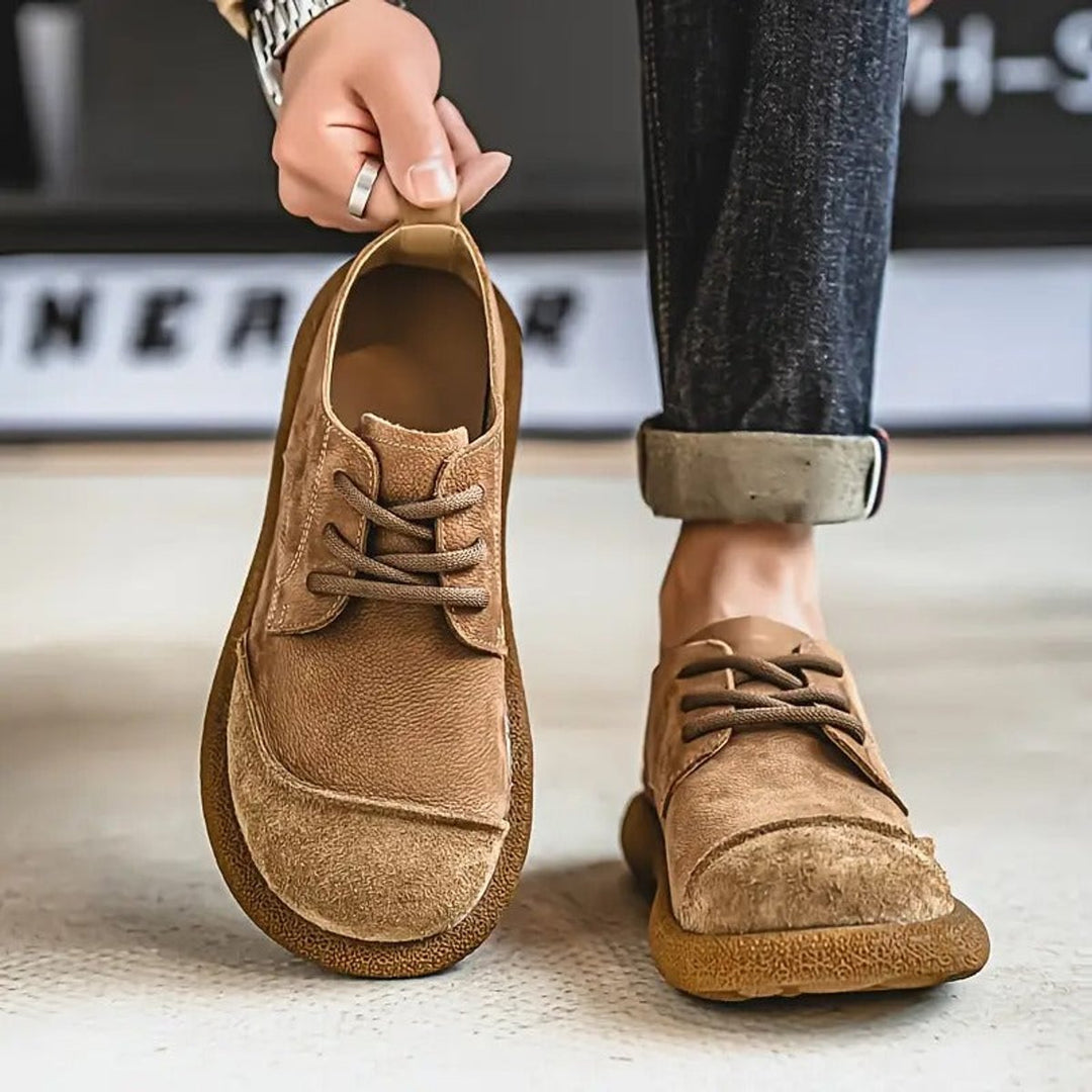 Men's Lace-Up Orthopedic Cushioned Casual Leather Shoes - Khaki