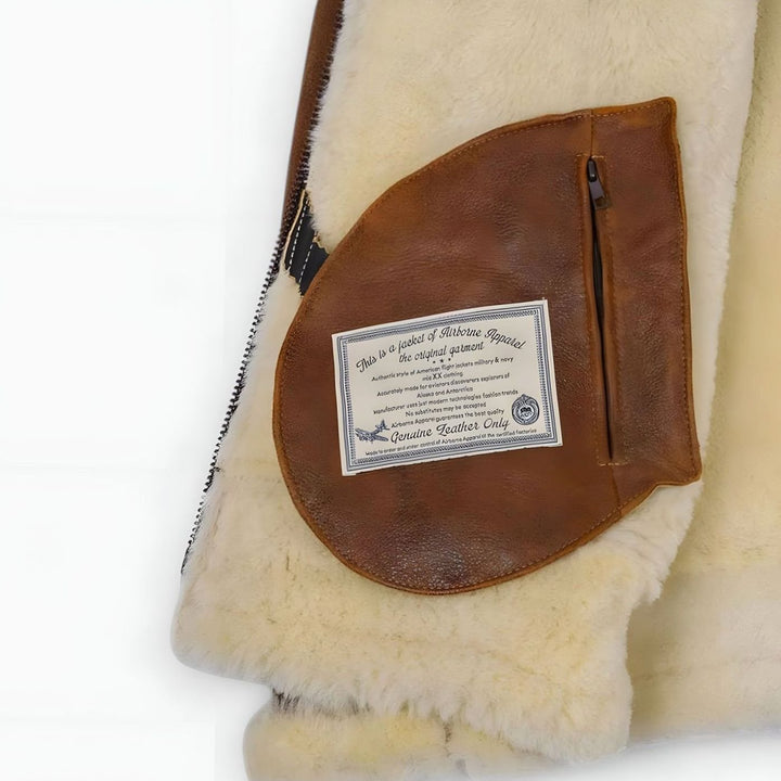 Men's Leather Aviator Bomber Jacket Fur-Lined Hooded Shearling