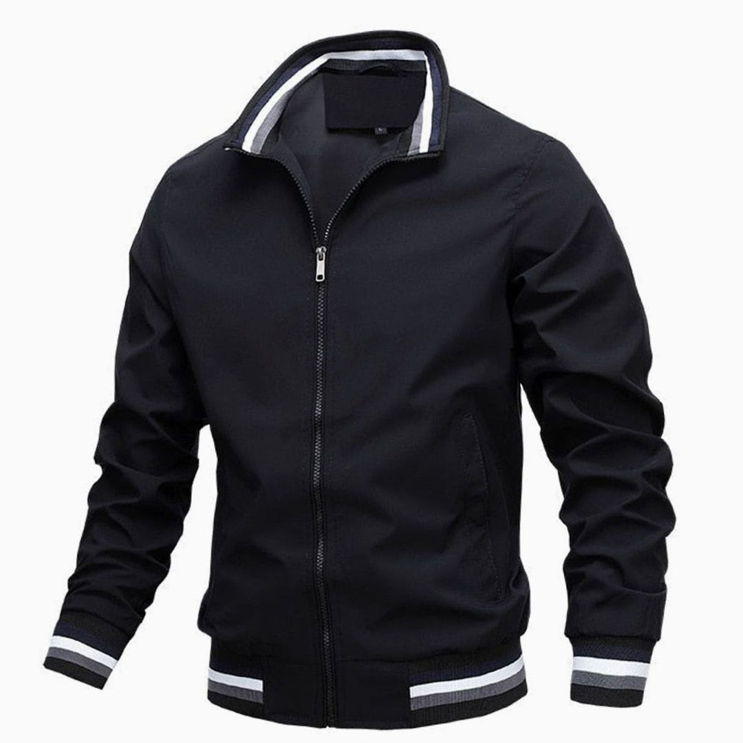 Men's Lightweight Full-Zip Casual Bomber Jacket Ribbed Cuffs - Black