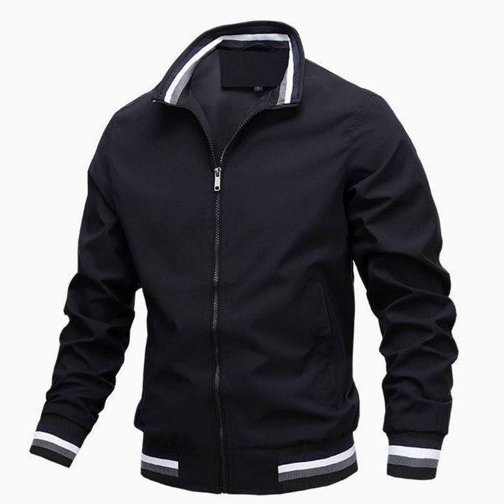 Men's Lightweight Full-Zip Casual Bomber Jacket Ribbed Cuffs - Black