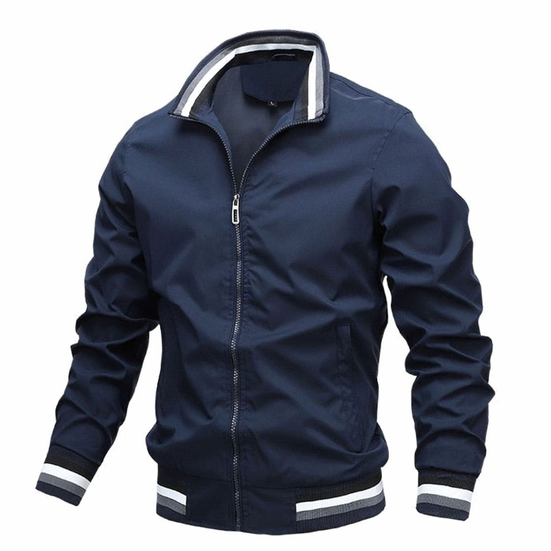 Men's Lightweight Full-Zip Casual Bomber Jacket Ribbed Cuffs - Dark Blue