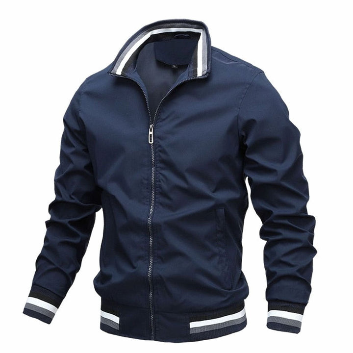Men's Lightweight Full-Zip Casual Bomber Jacket Ribbed Cuffs - Dark Blue