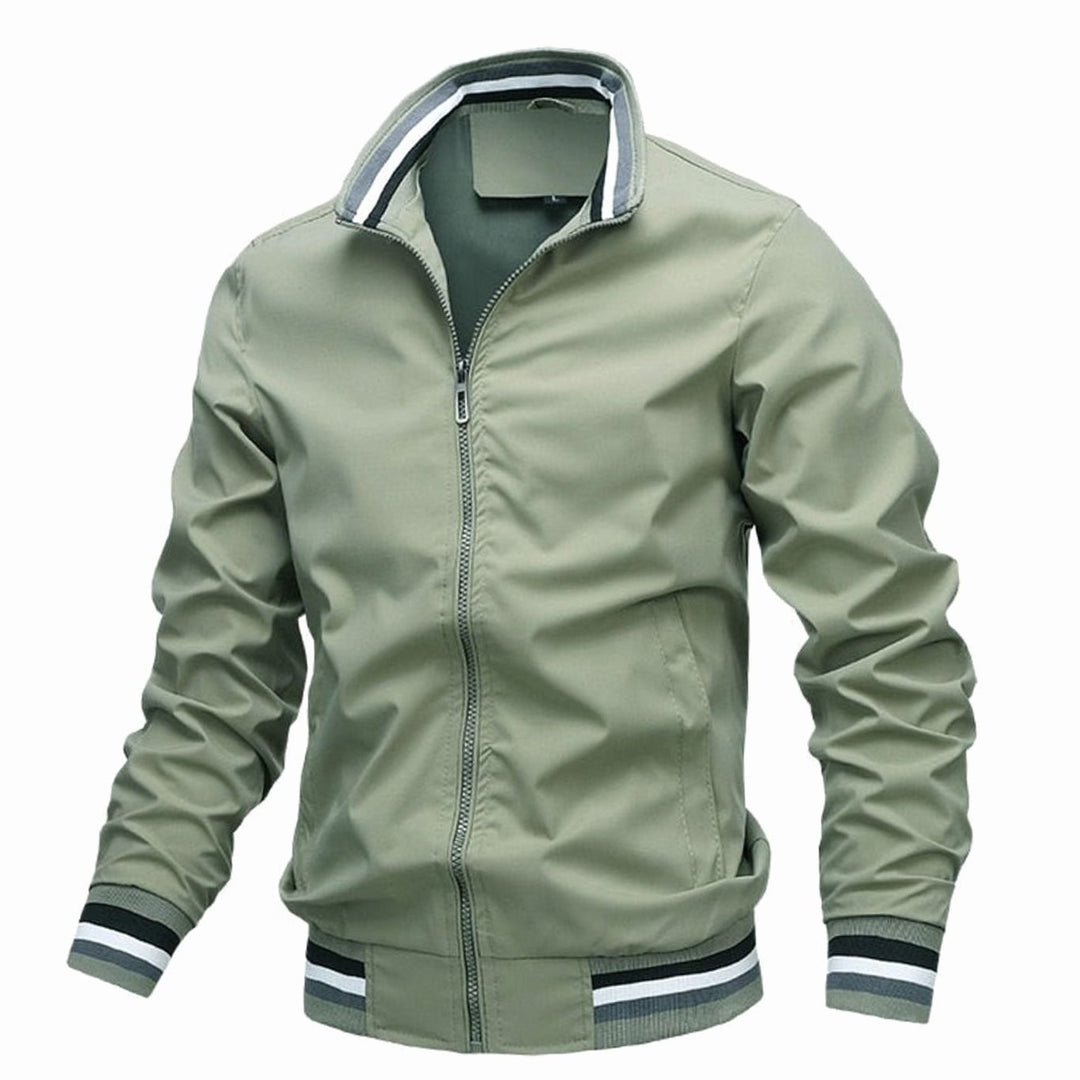 Men's Lightweight Full-Zip Casual Bomber Jacket Ribbed Cuffs - Green