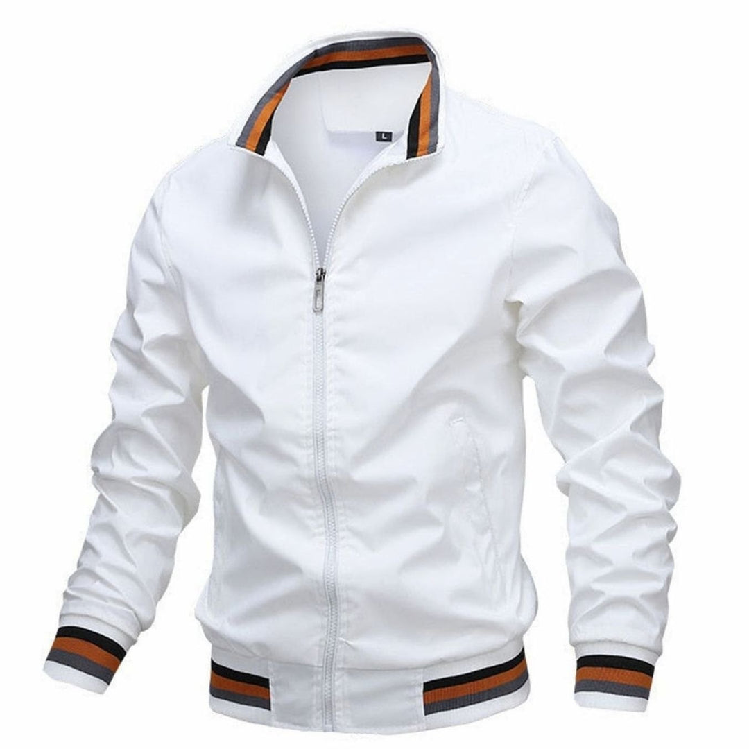 Men's Lightweight Full-Zip Casual Bomber Jacket Ribbed Cuffs - White