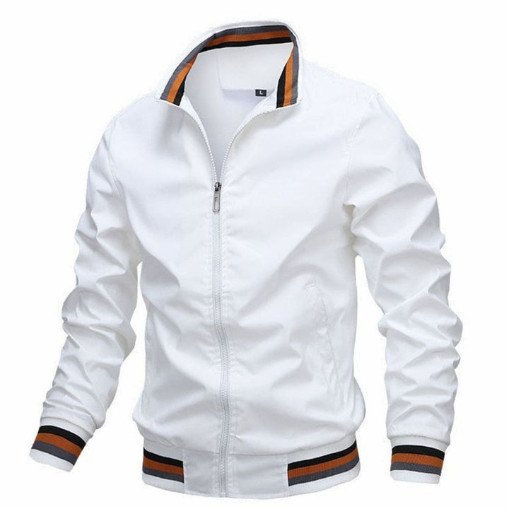 Men's Lightweight Full-Zip Casual Bomber Jacket Ribbed Cuffs - White
