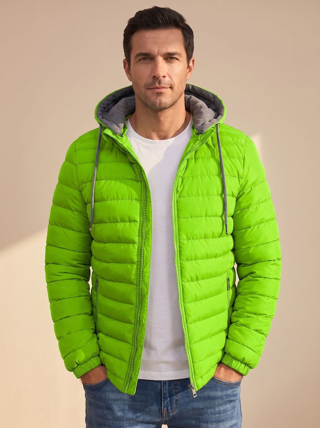 Men's Lightweight Hooded Quilted Puffer Jacket Thermal Insulated