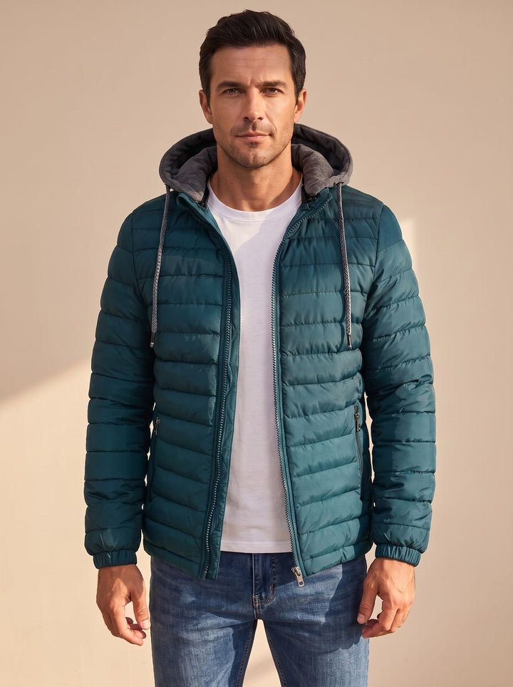 Men's Lightweight Hooded Quilted Puffer Jacket Thermal Insulated - Lake Blue