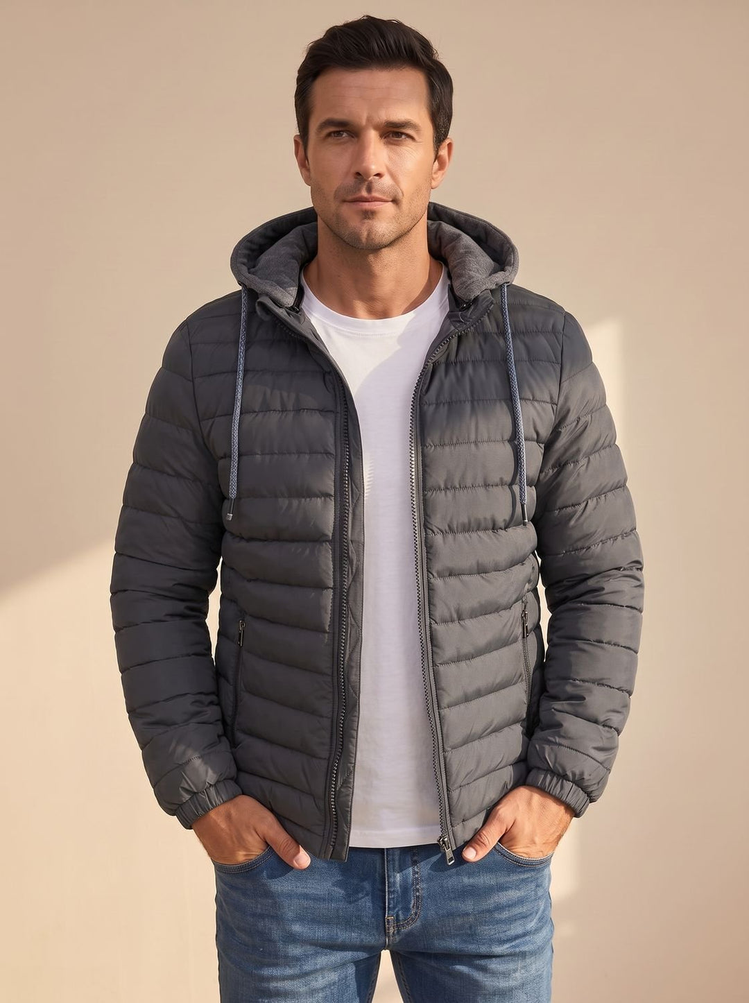 Men's Lightweight Hooded Quilted Puffer Jacket Thermal Insulated