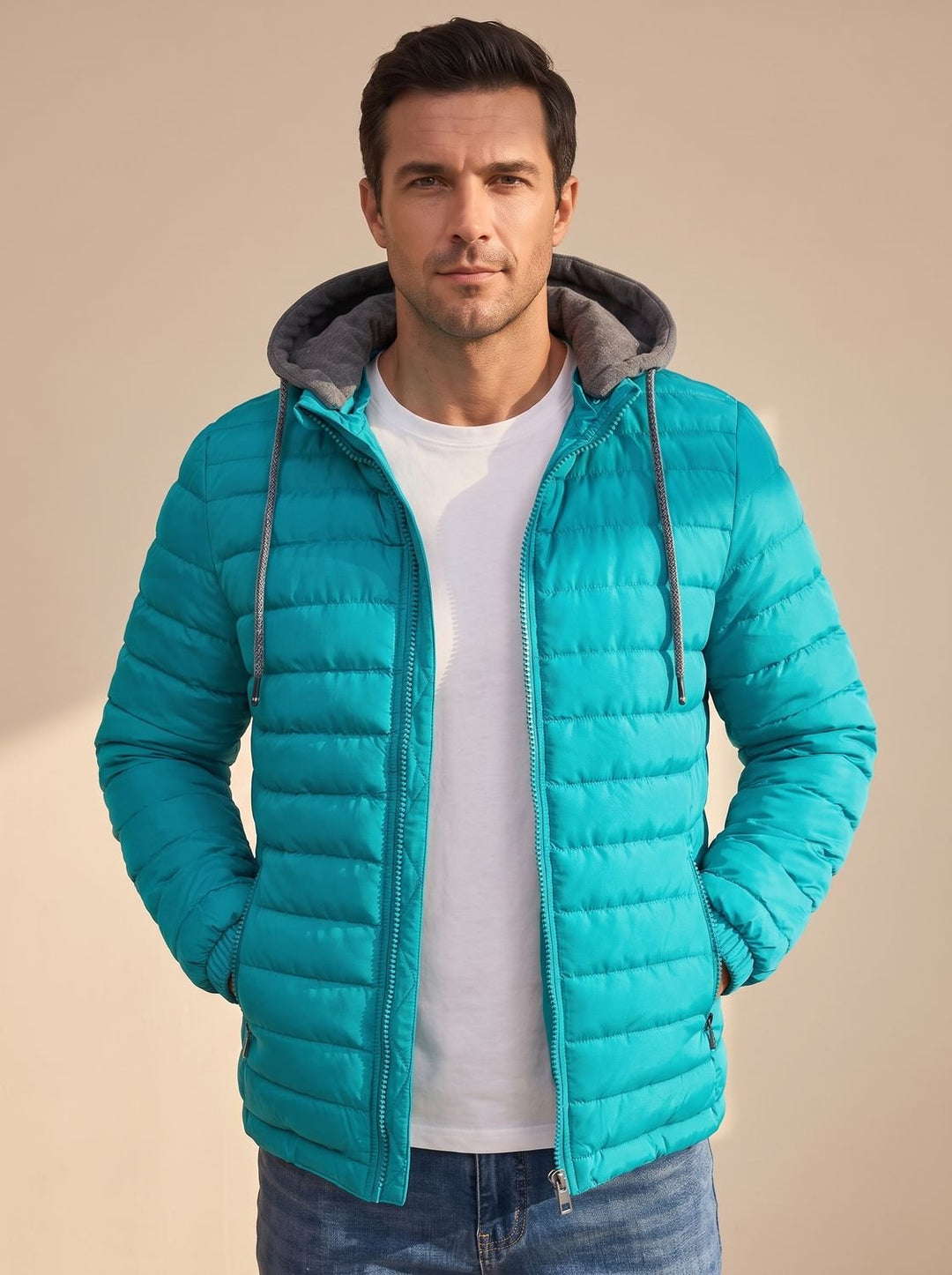 Men's Lightweight Hooded Quilted Puffer Jacket Thermal Insulated
