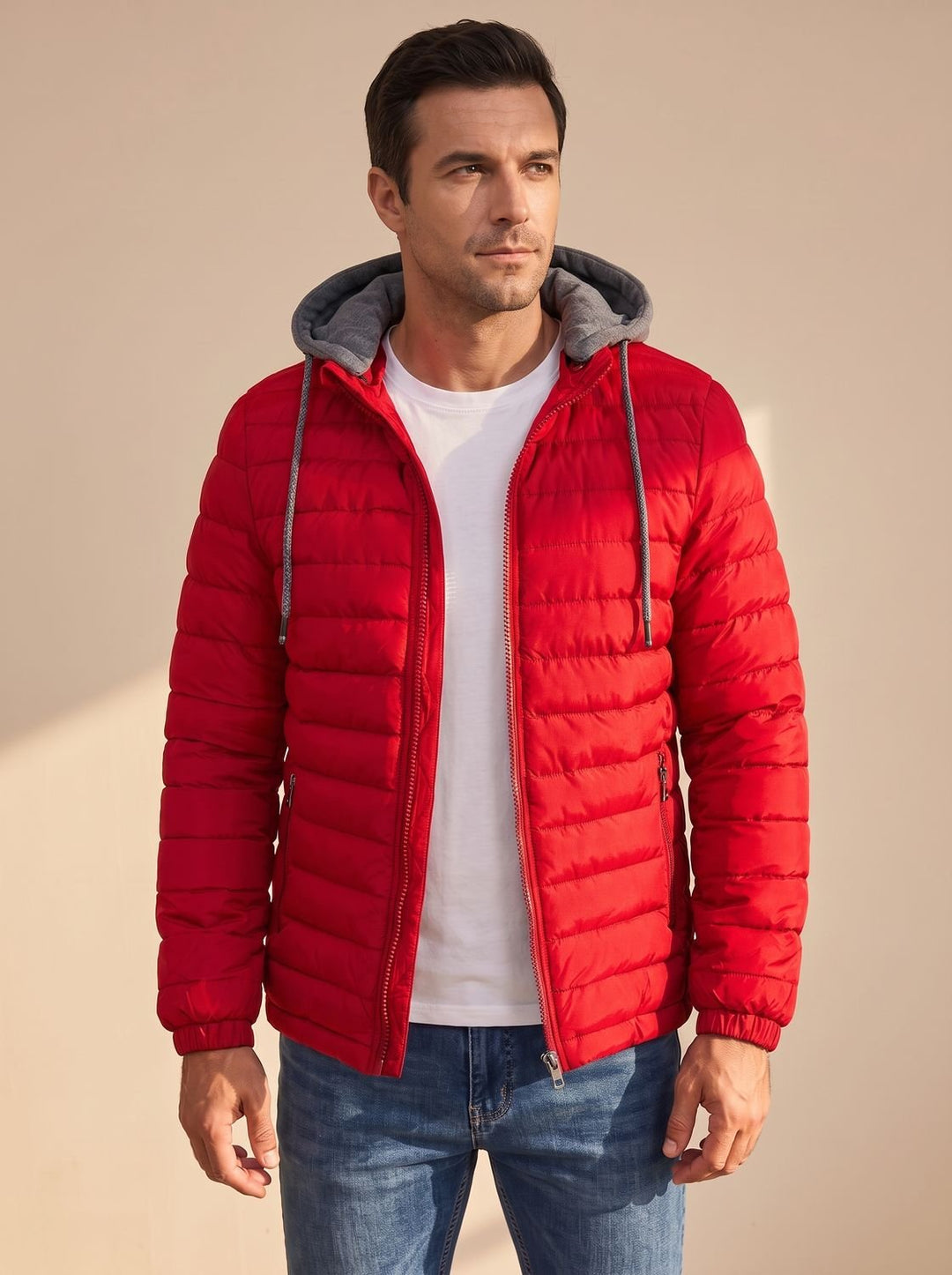 Men's Lightweight Hooded Quilted Puffer Jacket Thermal Insulated