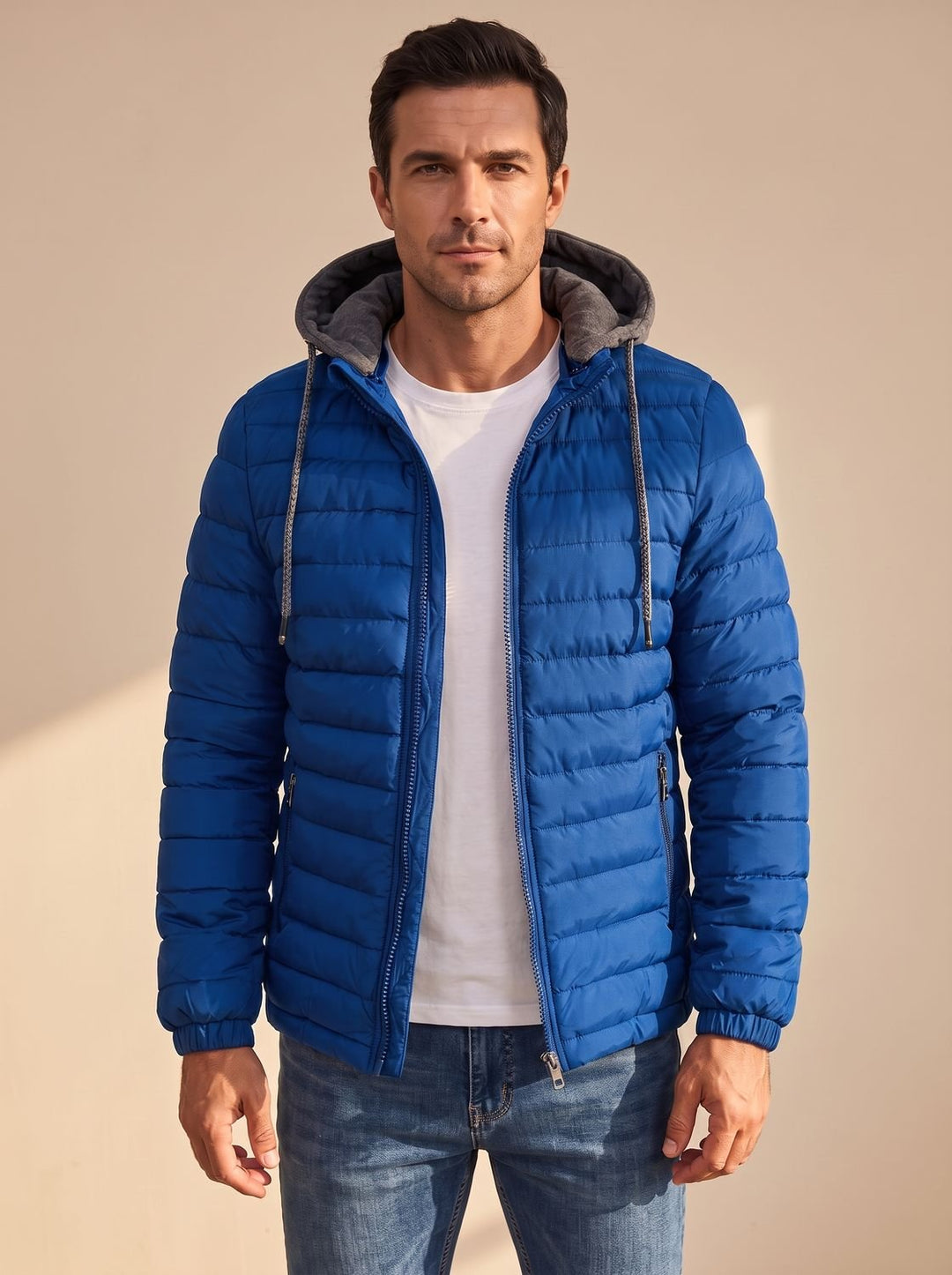 Men's Lightweight Hooded Quilted Puffer Jacket Thermal Insulated