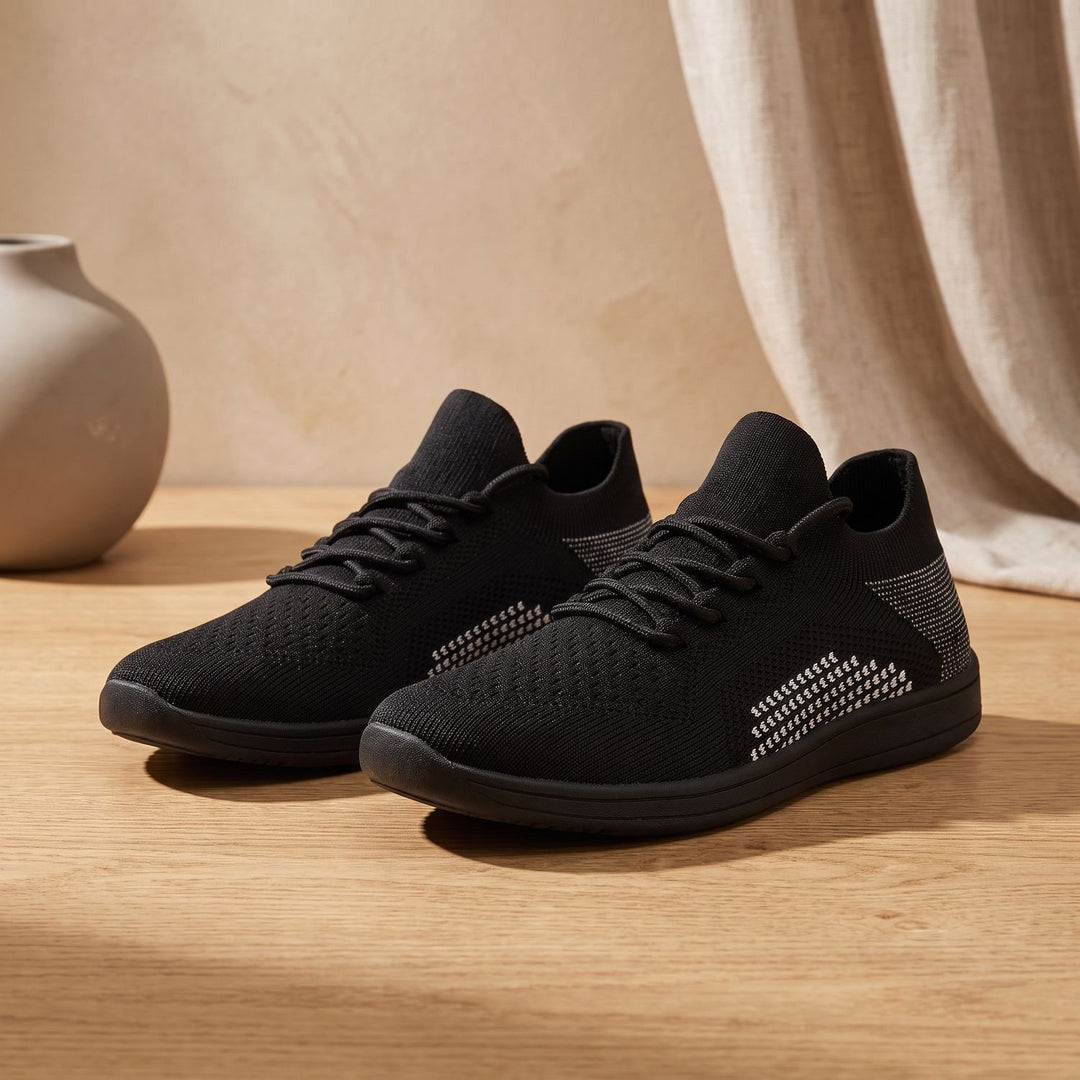Men's Lightweight Knit Lace-Up Barefoot Sneakers - Black