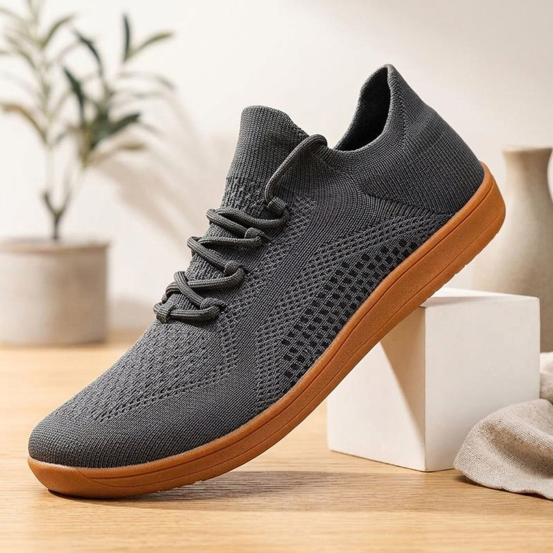 Men's Lightweight Knit Lace-Up Barefoot Sneakers - Gray