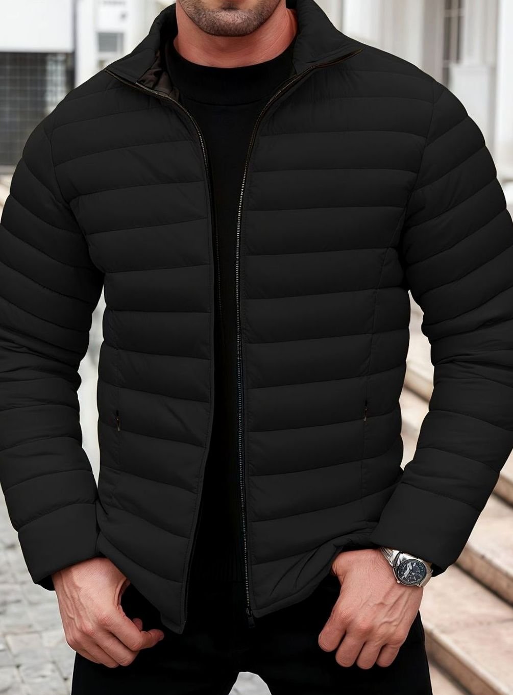 Men's Lightweight Quilted Puffer Zip-Up Jacket