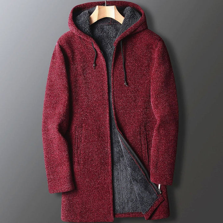Men's Long Hooded Coat Fleece-Lined Full-Length Winter Overcoat - Red
