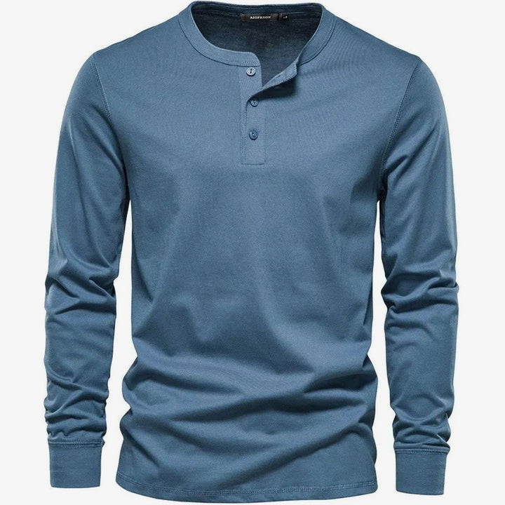 Men's Long-Sleeve Button-Placket Henley Shirt - Light Blue