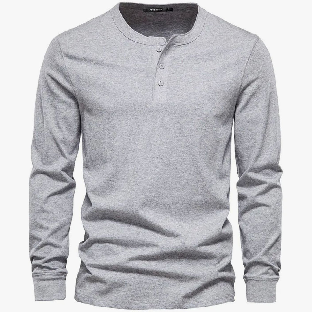 Men's Long-Sleeve Button-Placket Henley Shirt - Light Grey
