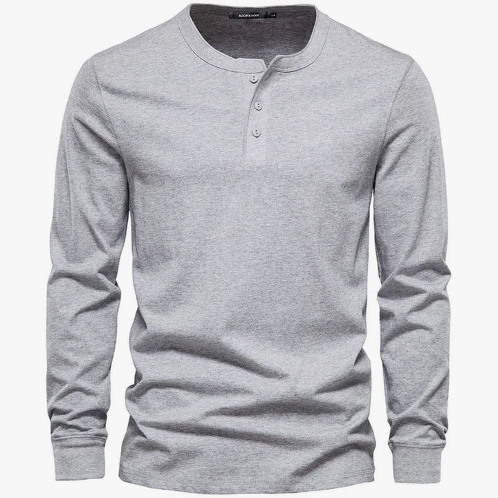Men's Long-Sleeve Button-Placket Henley Shirt - Light Grey