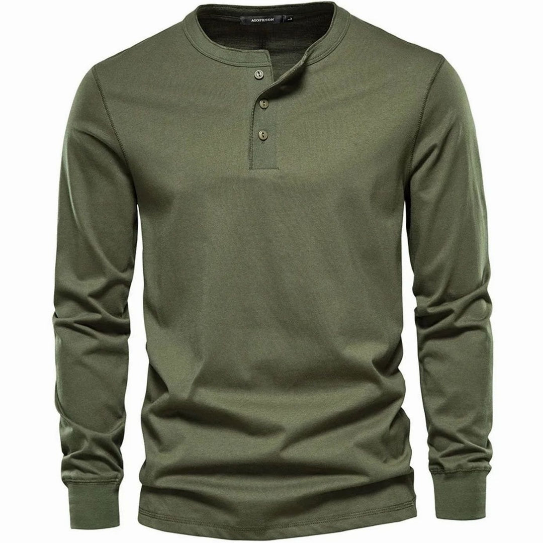 Men's Long-Sleeve Button-Placket Henley Shirt - Green