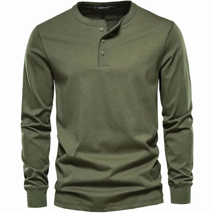 Men's Long-Sleeve Button-Placket Henley Shirt - Green