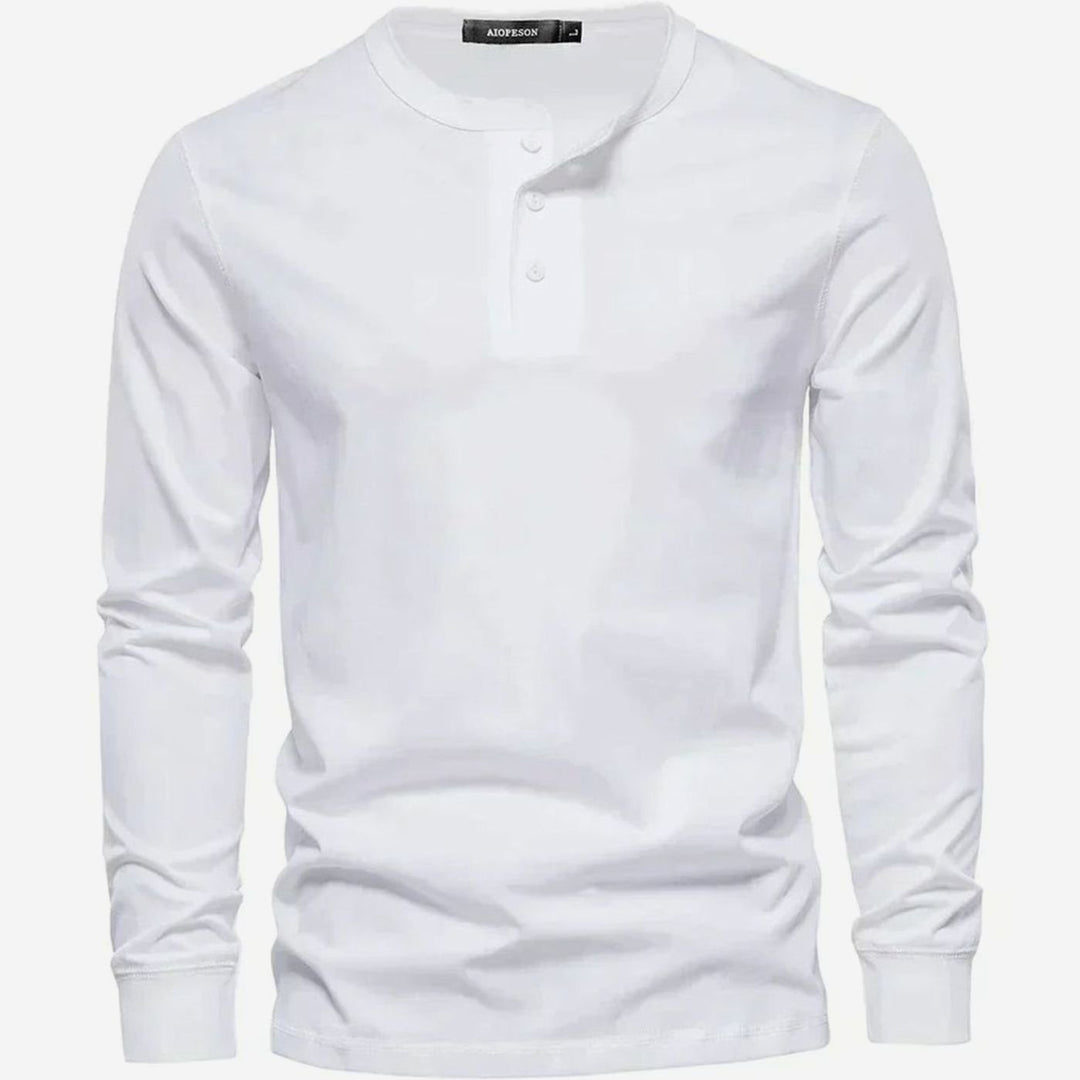 Men's Long-Sleeve Button-Placket Henley Shirt - White