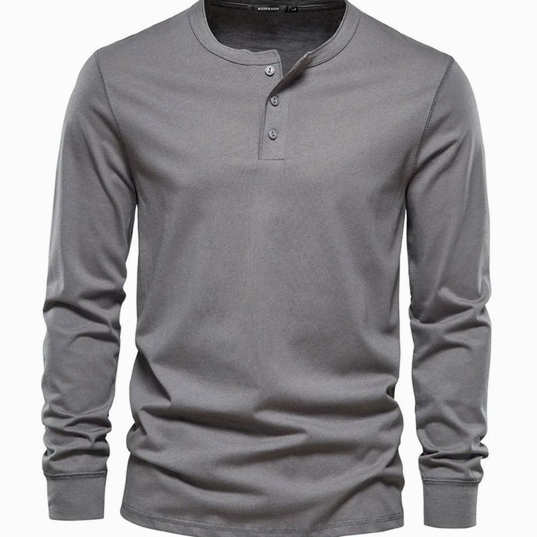 Men's Long-Sleeve Button-Placket Henley Shirt - Dark Grey