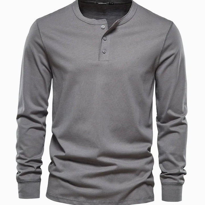 Men's Long-Sleeve Button-Placket Henley Shirt - Dark Grey