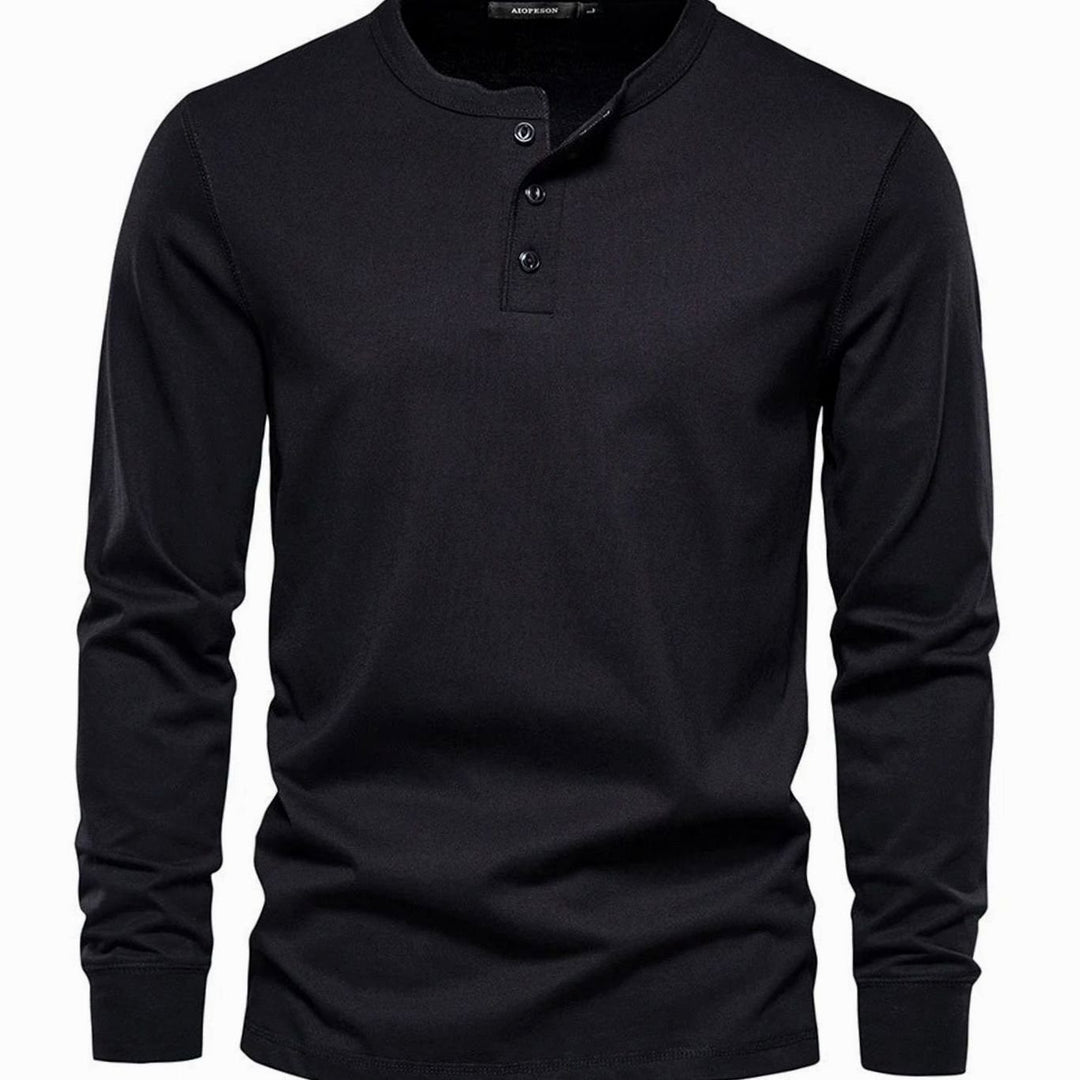 Men's Long-Sleeve Button-Placket Henley Shirt - Black