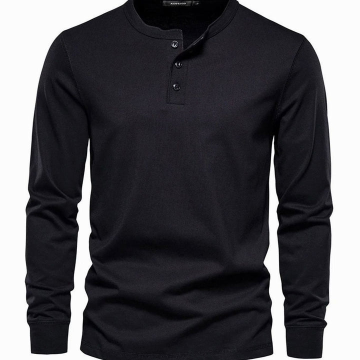 Men's Long-Sleeve Button-Placket Henley Shirt - Black