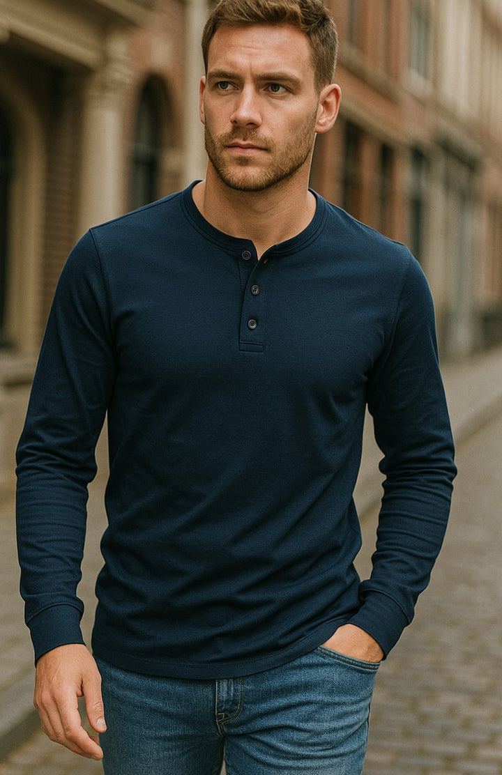 Men's Long-Sleeve Button-Placket Henley Shirt