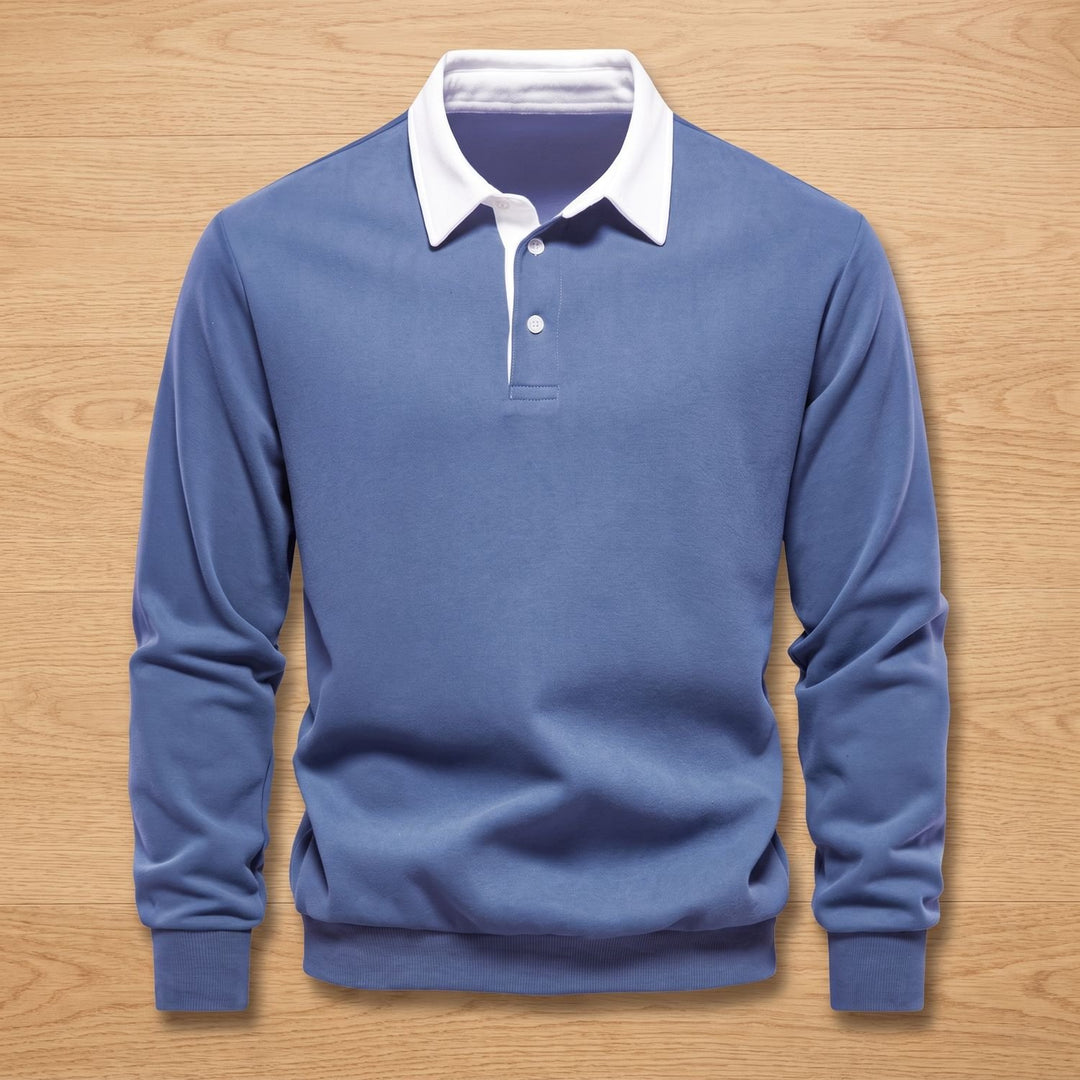 Men's Long-Sleeve Collared Pullover Sweatshirt - Blue
