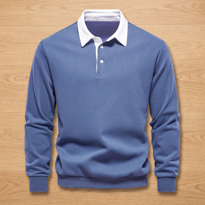 Men's Long-Sleeve Collared Pullover Sweatshirt - Blue