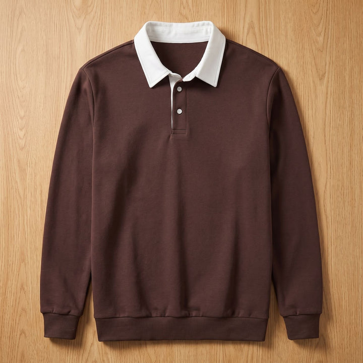 Men's Long-Sleeve Collared Pullover Sweatshirt - Brown