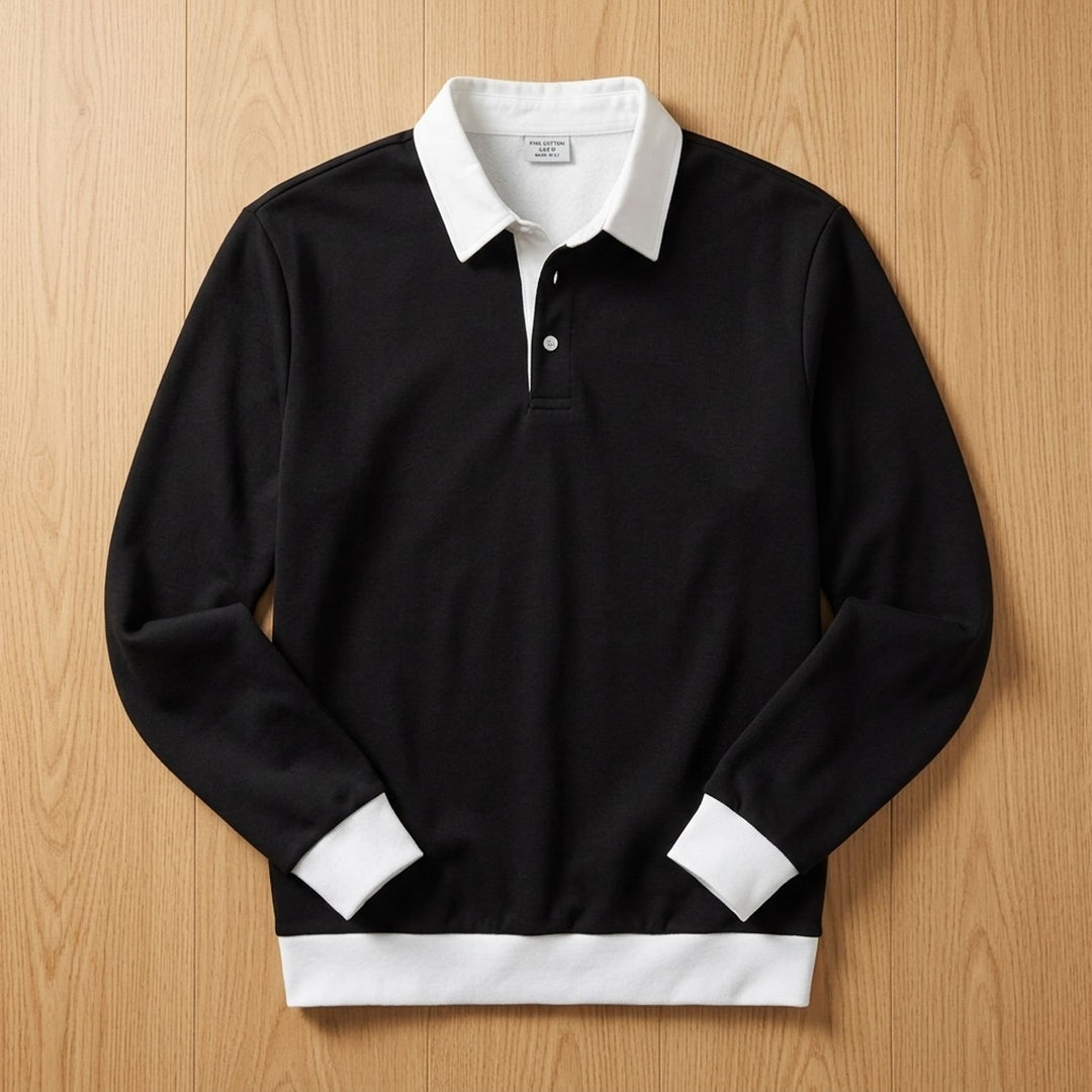 Men's Long-Sleeve Collared Pullover Sweatshirt - Black