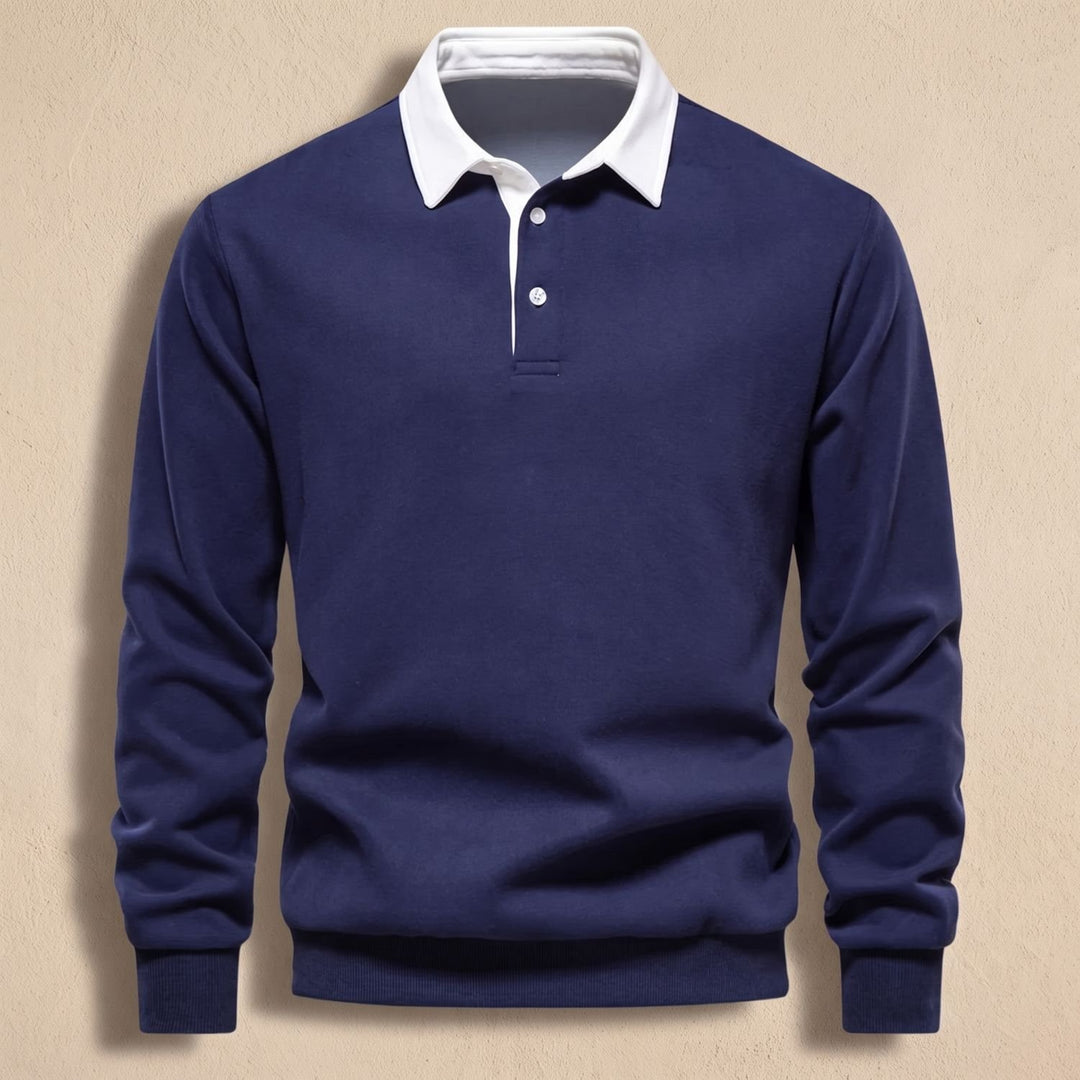 Men's Long-Sleeve Collared Pullover Sweatshirt - Navy Blue