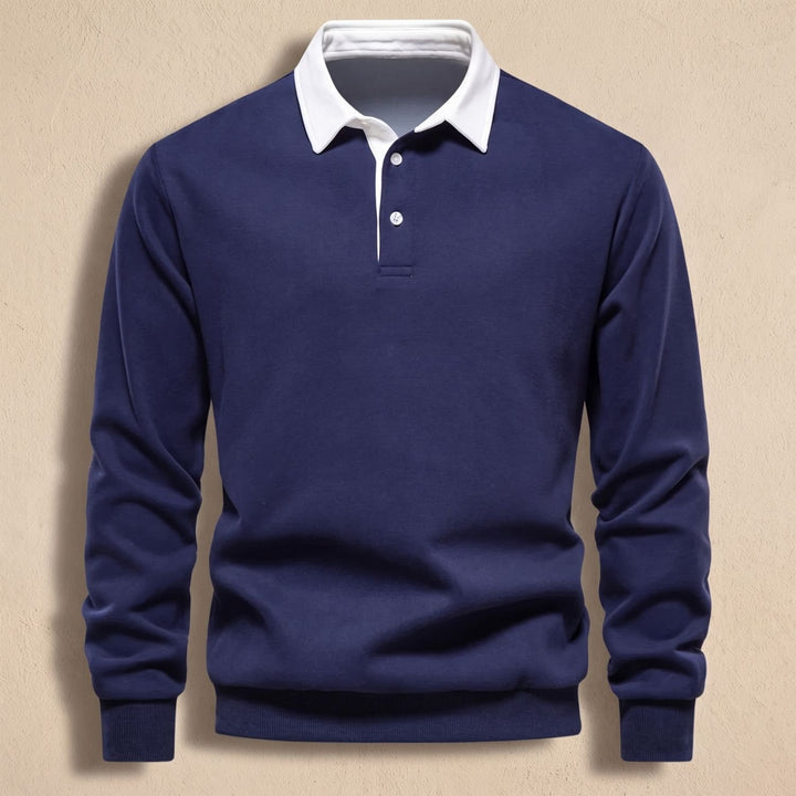Men's Long-Sleeve Collared Pullover Sweatshirt - Navy Blue