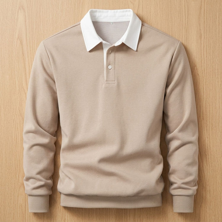 Men's Long-Sleeve Collared Pullover Sweatshirt - Khaki