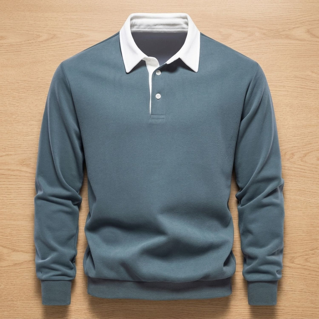Men's Long-Sleeve Collared Pullover Sweatshirt - Green