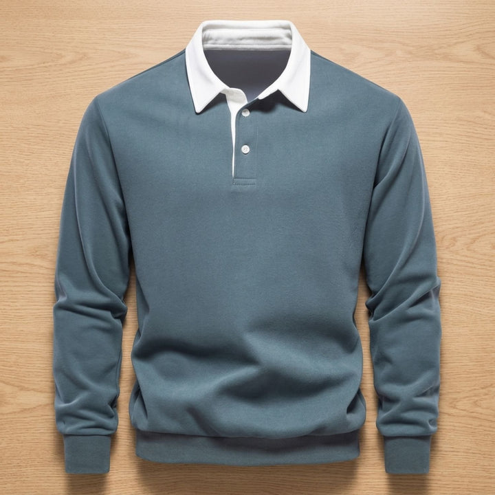Men's Long-Sleeve Collared Pullover Sweatshirt - Green