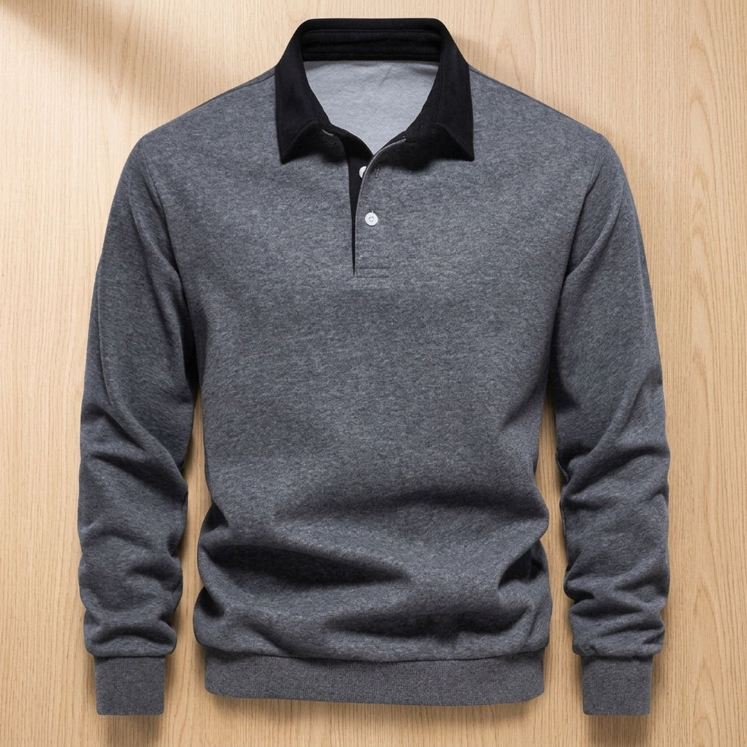 Men's Long-Sleeve Collared Pullover Sweatshirt - Gray