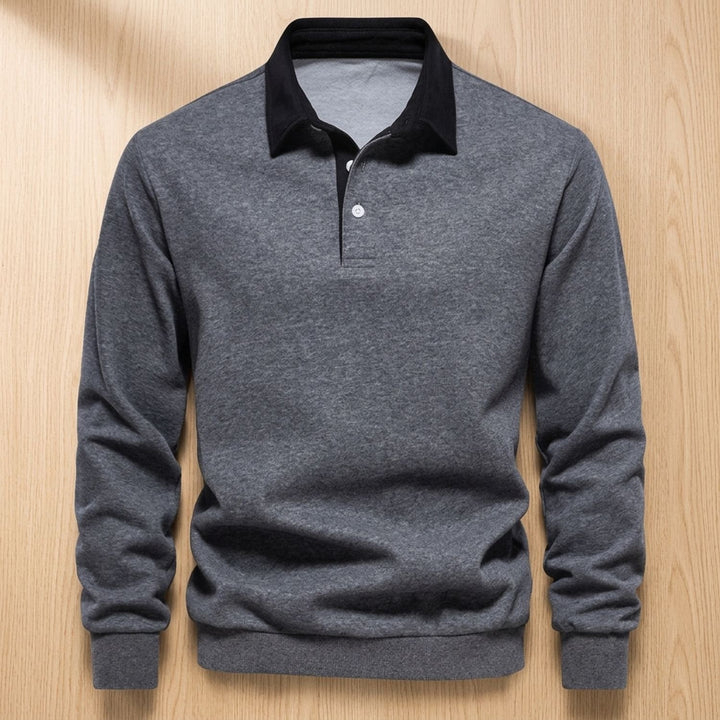 Men's Long-Sleeve Collared Pullover Sweatshirt - Gray