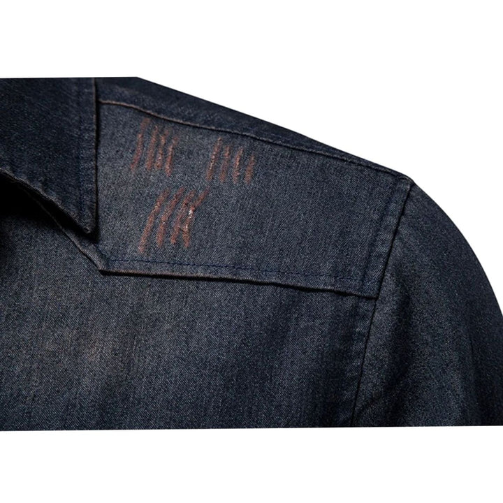 Men's Long-Sleeve Denim Button-Up Shirt Dual Chest Pockets